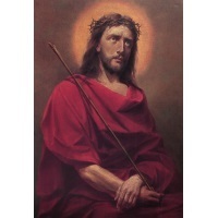 Heiligenbild Jesus im purpurroten Mantel Postkartenformat