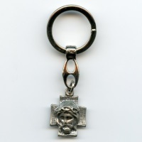 Schlüsselanhänger Kreuz Jesus in Dornenkrone Metall Silberfarben 8 cm