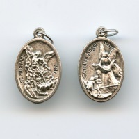 Medaille Erzengel Michael und Schutzengel Neusilber Oval 25 mm