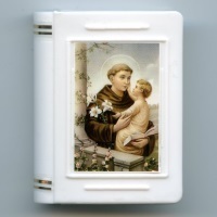 Rosenkranz Schatulle Kunststoff Buchform Heiliger Antonius 6 x 4,7 cm