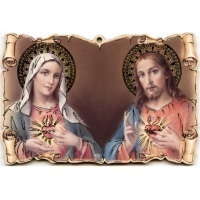 Holzbild Herz Jesu Herz Maria ca. 9 x 14 cm