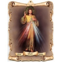 Holzbild Barmherziger Jesus Polnisch 22 x 17 cm