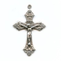 Rosenkranzkreuz Jesus Weintrauben Metall Silberfarben 4 cm