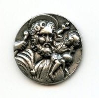 Autoplakette Christophorus mit Jesus Rund Metall Silberfarben 3,3 cm