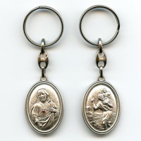 Schlüsselanhänger Herz Jesu und Christophorus Metall Silberfarben 9 cm