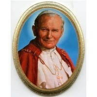 Rundes Holzbild Papst Johannes Paul II. 8 x 6,7 cm