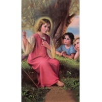 Heiligenbildchen Kleiner Jesusknabe mit Kindern 12 x 6,8 cm