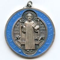 Benediktusmedaille für die Wand Metall Silberfarben Bunt ca. 7 cm