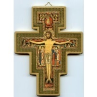Holzkreuz San Damiano Franziskuskreuz Gold 19 cm