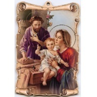 Holzbild Heilige Familie Josef bei der Arbeit 14 x 9 cm