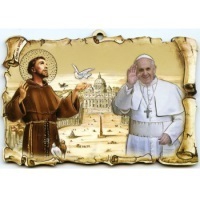 Holzbild Heiliger Franziskus und Papst Franziskus 15 x 10 cm