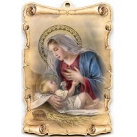 Holzbild Heilige Mutter Gottes mit Jesuskind Weihnachten 14 x 9 cm