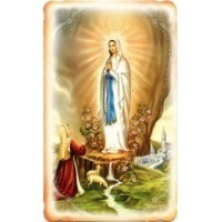 Heiligenbild mit Glitzer Mutter Gottes von Lourdes Postkartenformat