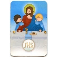 Magnet Kommunion IHS Jesus mit Kindern Kunststoff ca. 6 x 4 cm