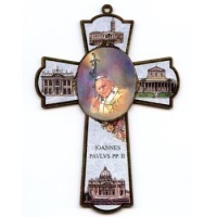 Holzkreuz Johannes Paul II. und Vier Basiliken in Rom 21 cm