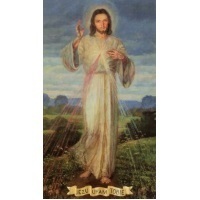 Heiligenbildchen Barmherziger Jesus mit Landschaft 11,8 x 6,6 cm