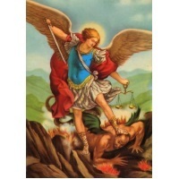 Heiligenbild Heiliger Erzengel Michael mit Teufel Postkartenformat