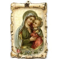Holzbild Heilige Gottesmutter mit Jesuskind 15 x 9 cm
