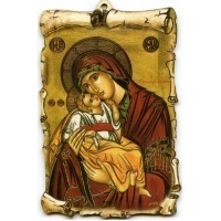 Holzbild Ikone Heilige Gottesmutter mit Jesuskind 15 x 9 cm