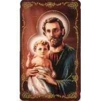 Heiligenbildchen mit Glitzer Heiliger Josef mit Jesuskind 10,6 x 6,4 cm