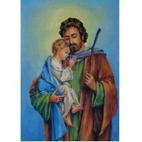 Heiligenbild Heiliger Josef mit Jesuskind Postkartenformat
