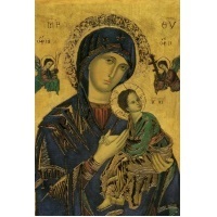 Heiligenbild Maria Immerwährende Hilfe mit gold. Verzierung Postkartenformat