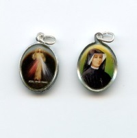 Medaille Barmherziger Jesus und Heilige Faustyna Grün Alu 20 mm