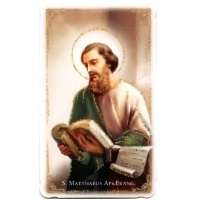 Heiligenbildchen mit Glitzer Heiliger Matthäus Evangelist 10,6 x 6,4 cm