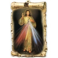 Holzbild mit Goldverzierung Barmherziger Jesus 15 x 9 cm