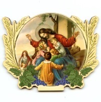 Holzbildchen Jesus mit den Kindern 14,5 x 11,5 cm