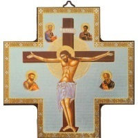 Holzkreuz mit Goldverzierung Jesus und 4 Evangelisten Der Gekreuzigte 15 x 15 cm
