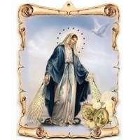 Holzbild Immaculata und wunderbare Medaille 22 x 17 cm