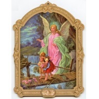 Holzbild Heiliger Schutzengel ca. 22 x 17 cm