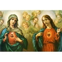 Heiligenbild Herz Jesu Herz Maria Hilfe Postkartenformat
