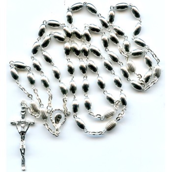 Exklusiver Rosenkranz Ovale Perlen 925 Sterlingsilber Massiv Umfang 61 cm