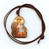Holzbildchen auf Kette Heiliger Antonius mit Jesuskind ca. 5 cm