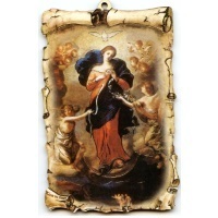 Holzbild mit Goldverzierung Heilige Mutter Gottes Knotenlöserin ca. 15 x 9 cm