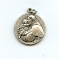 Große Medaille Heiliger Antonius mit Jesuskind und Reliquie Neusilber 33 mm