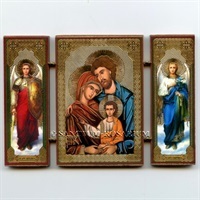 Holzbild Triptychon Heilige Familie Erzengel Michael und Gabriel ca. 12,5 x 8,5 cm