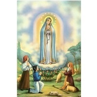 Heiligenbild Unsere Liebe Frau von Fatima mit Seherkindern Postkartenformat