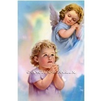 Heiligenbild Schutzengel mit einem Mädchen Postkartenformat