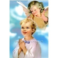 Heiligenbild Schutzengel mit einem Jungen Postkartenformat