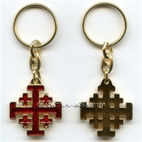 Schlüsselanhänger Jerusalemkreuz Metall Golden Rot Länge 9 cm