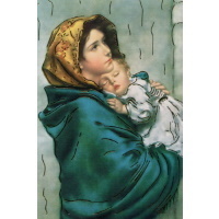 Heiligenbild mit Goldverzierung Maria mit Jesuskind Postkartenformat
