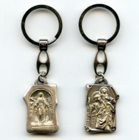 Schlüsselanhänger B-Ware Immaculata u. Christophorus Metall Silberfarben Länge 9 cm