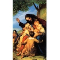 Heiligenbildchen Jesus mit Kindern 12 x 6,7 cm