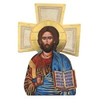 Holzkreuz zum Aufstellen Jesus Christus Pantokrator 14 cm