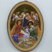 Holzbild Oval Weihnachten Jesu Geburt Höhe ca. 15 x 11 cm