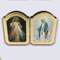Holzbild Diptychon Barmherziger Jesus Immaculata 11 x 7,5 cm