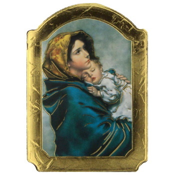 Kleine Holz Ikone mit Goldschicht Maria mit Jesus 7,5 cm